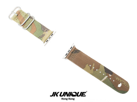 JK UNIQUE CAMO NYLON Apple Watch Strap 42mm Silver Buckle - Multicam