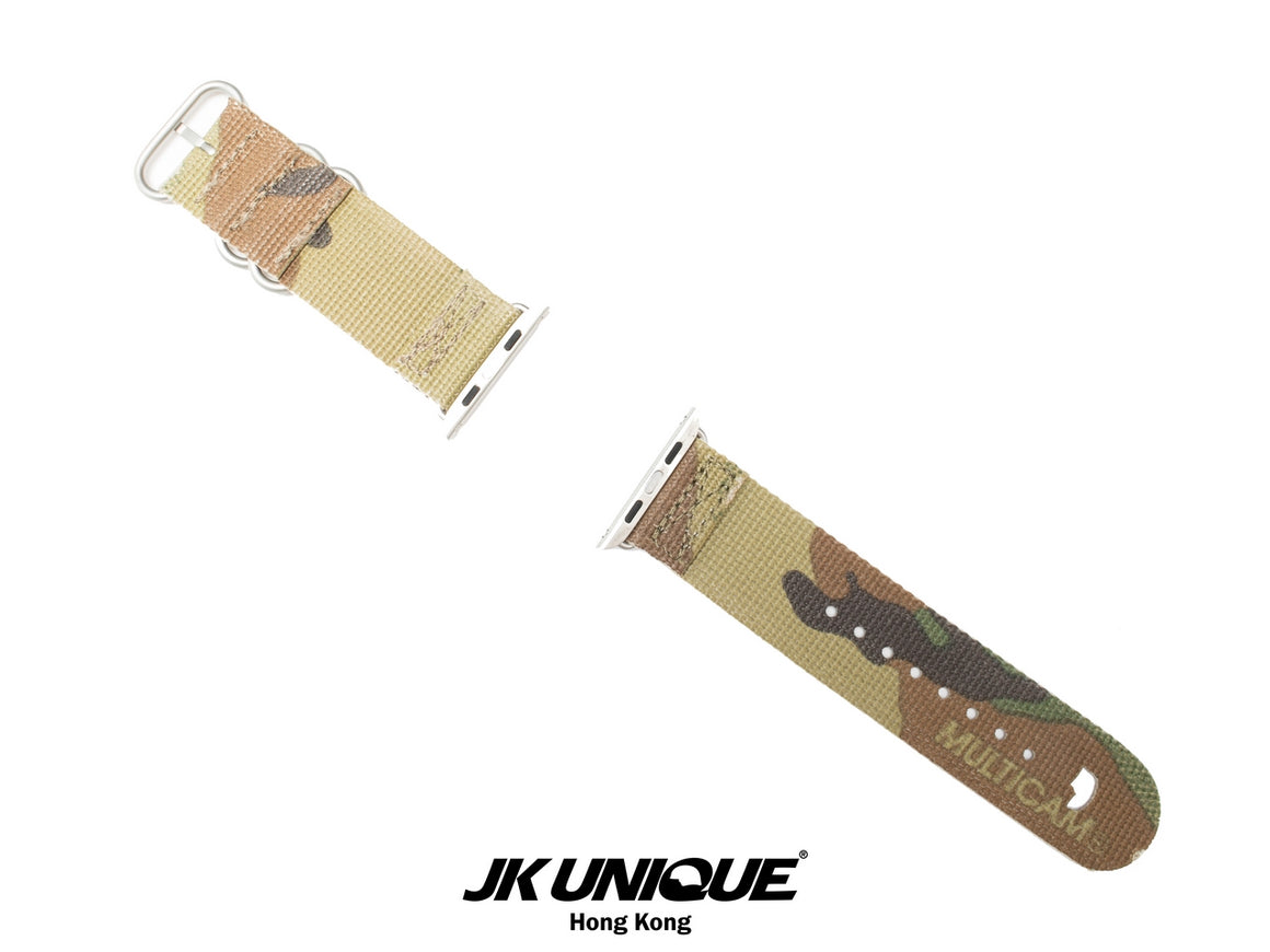 JK UNIQUE CAMO NYLON Apple Watch Strap 42mm Silver Buckle - Multicam