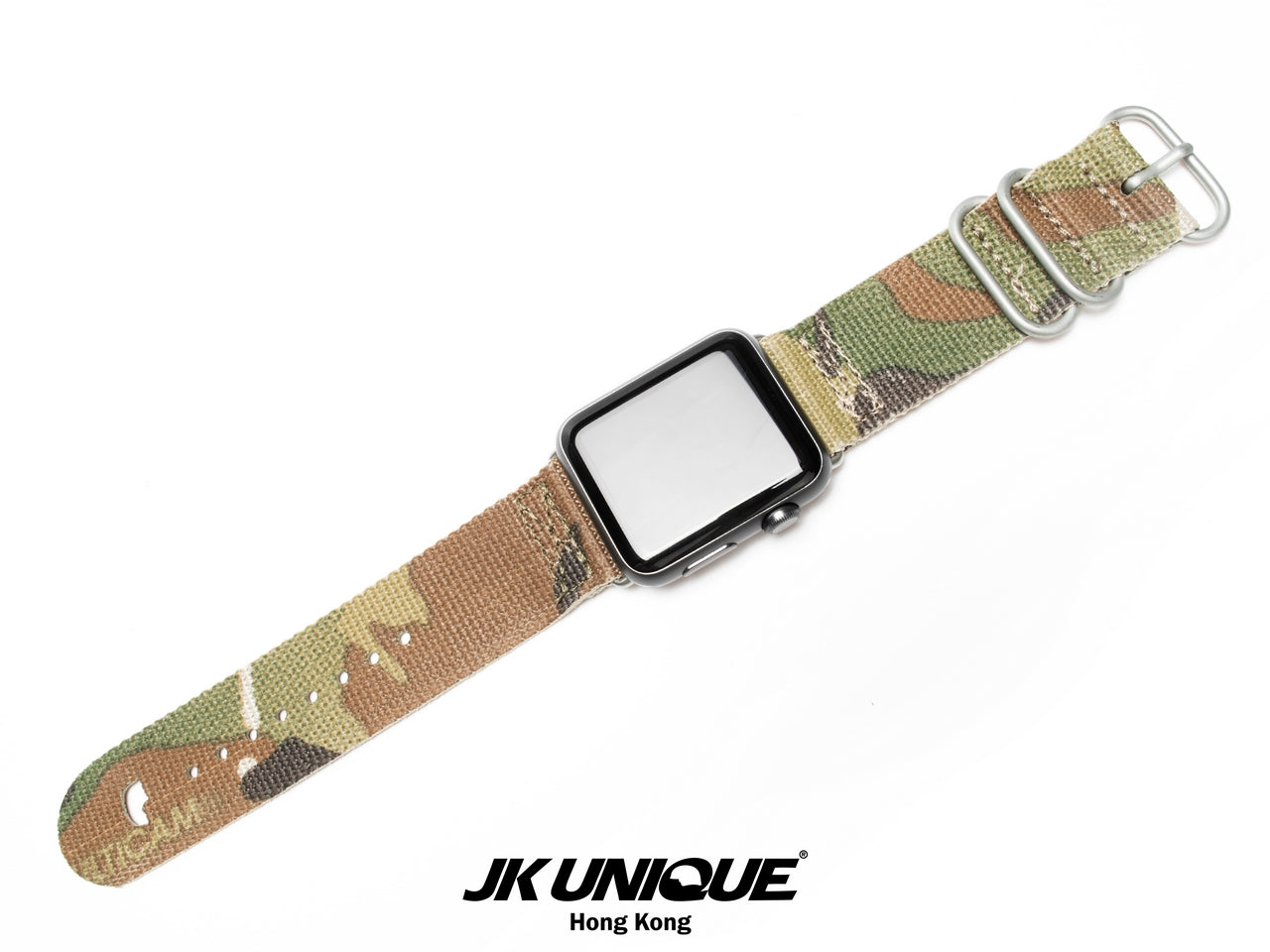 JK UNIQUE CAMO NYLON Apple Watch Strap 42mm Silver Buckle - Multicam