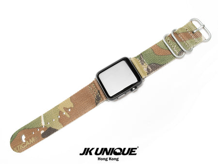 JK UNIQUE CAMO NYLON Apple Watch Strap 42mm Silver Buckle - Multicam
