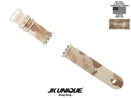 JK UNIQUE CAMO NYLON Apple Watch Strap 42mm Silver Buckle - Multicam Arid