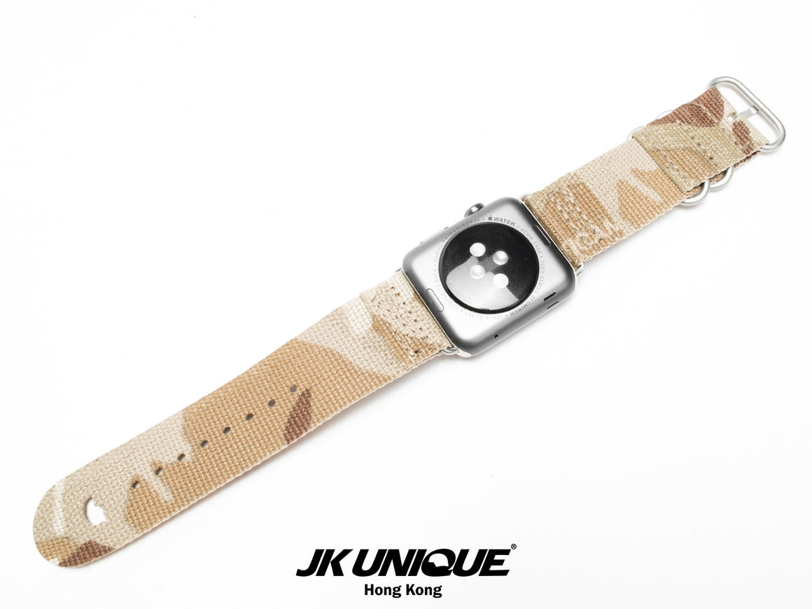 JK UNIQUE CAMO NYLON Apple Watch Strap 42mm Silver Buckle - Multicam Arid