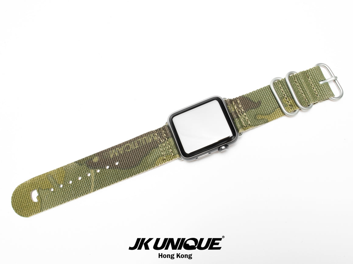 JK UNIQUE CAMO NYLON Apple Watch Strap 42mm Silver Buckle - Multicam Tropic