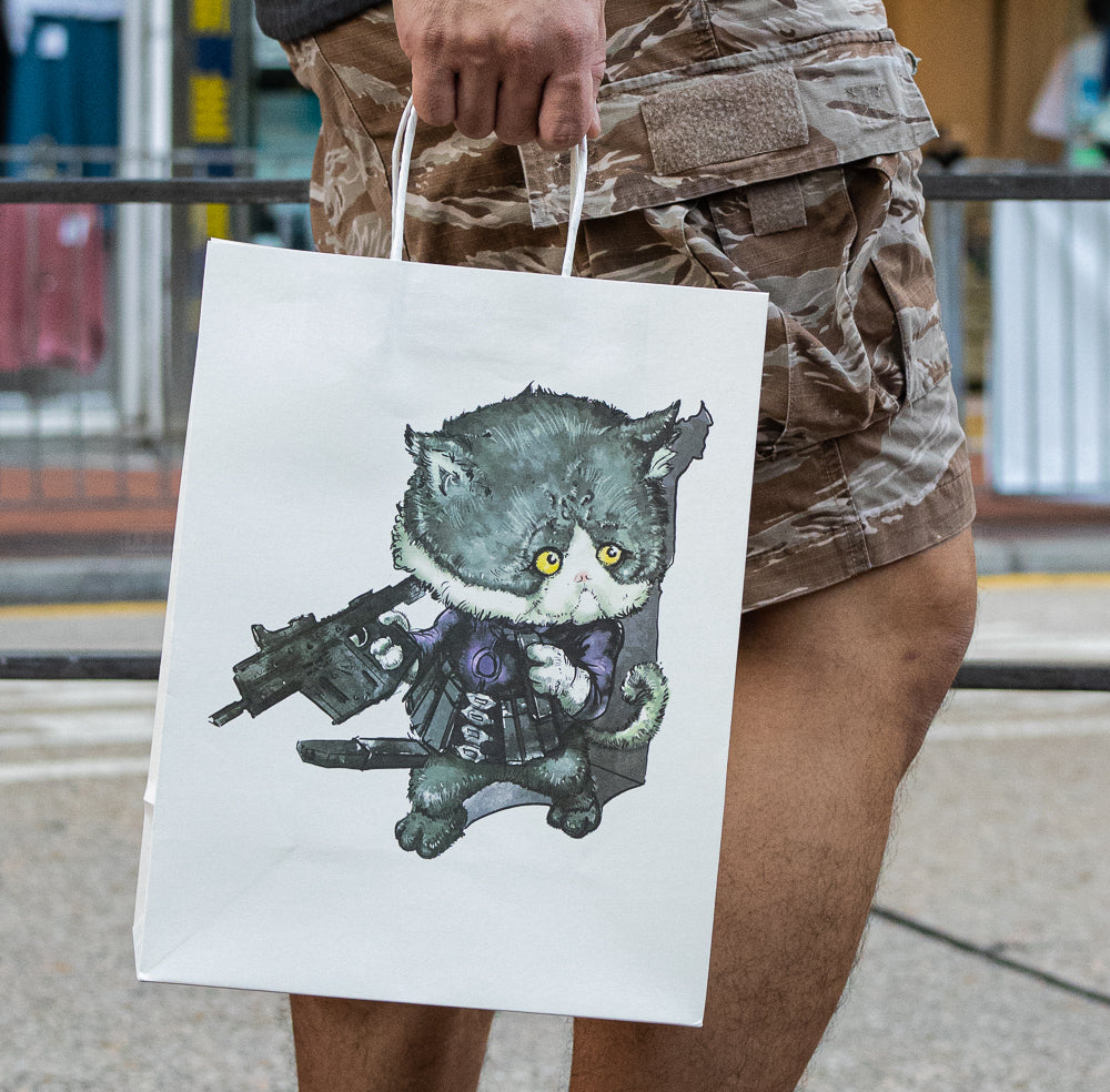 PROZI CAT MEOW Paper Bag with Handles ( White , Type 02 Killer )