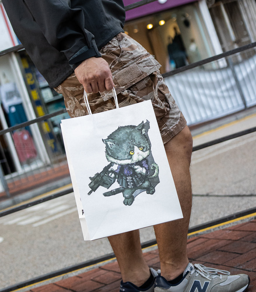 PROZI CAT MEOW Paper Bag with Handles ( White , Type 02 Killer )