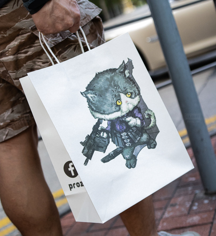 PROZI CAT MEOW Paper Bag with Handles ( White , Type 02 Killer )