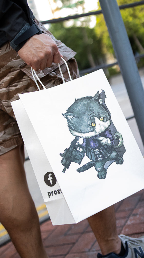 PROZI CAT MEOW Paper Bag with Handles ( White , Type 02 Killer )