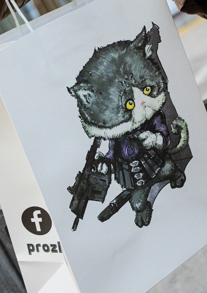 PROZI CAT MEOW Paper Bag with Handles ( White , Type 02 Killer )