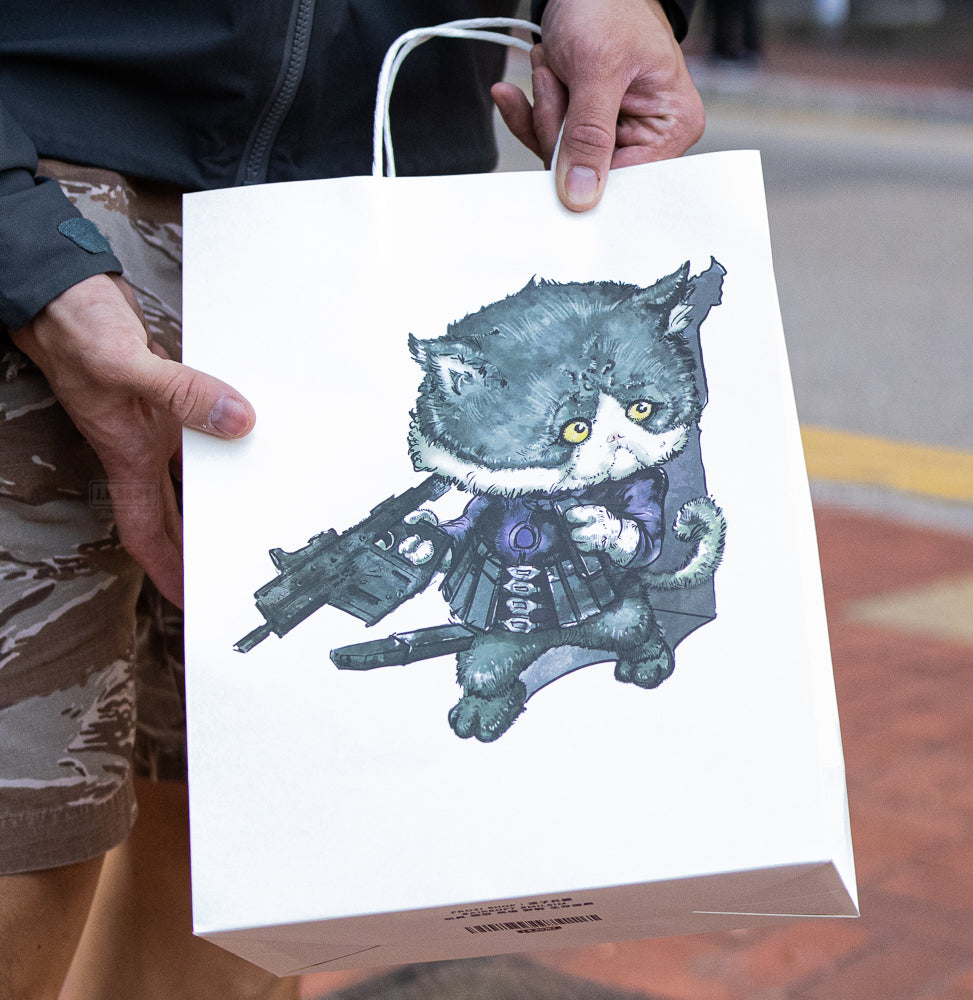 PROZI CAT MEOW Paper Bag with Handles ( White , Type 02 Killer )