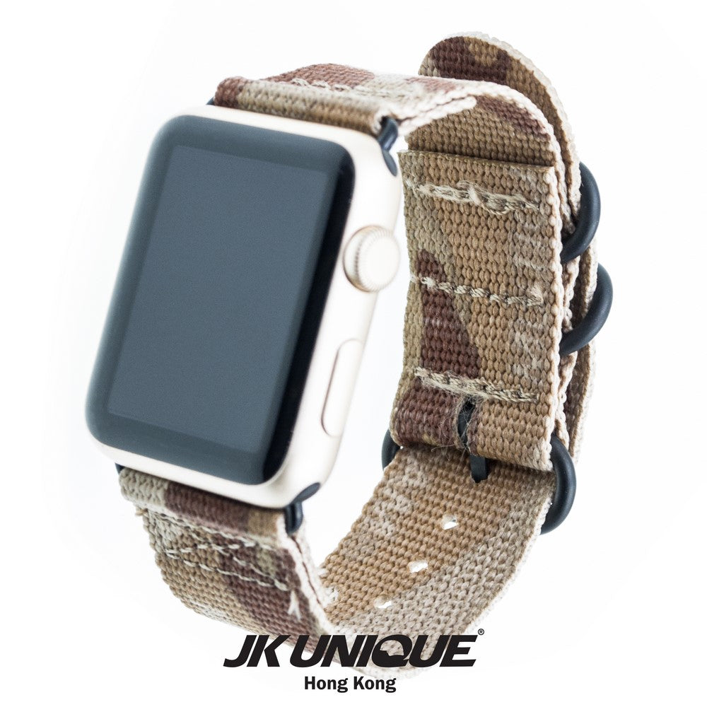 JK UNIQUE CAMO NYLON Apple Watch Strap 42mm Black Buckle - Multicam Arid