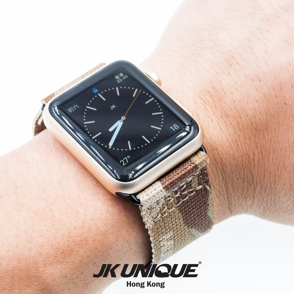 JK UNIQUE CAMO NYLON Apple Watch Strap 42mm Black Buckle - Multicam Arid