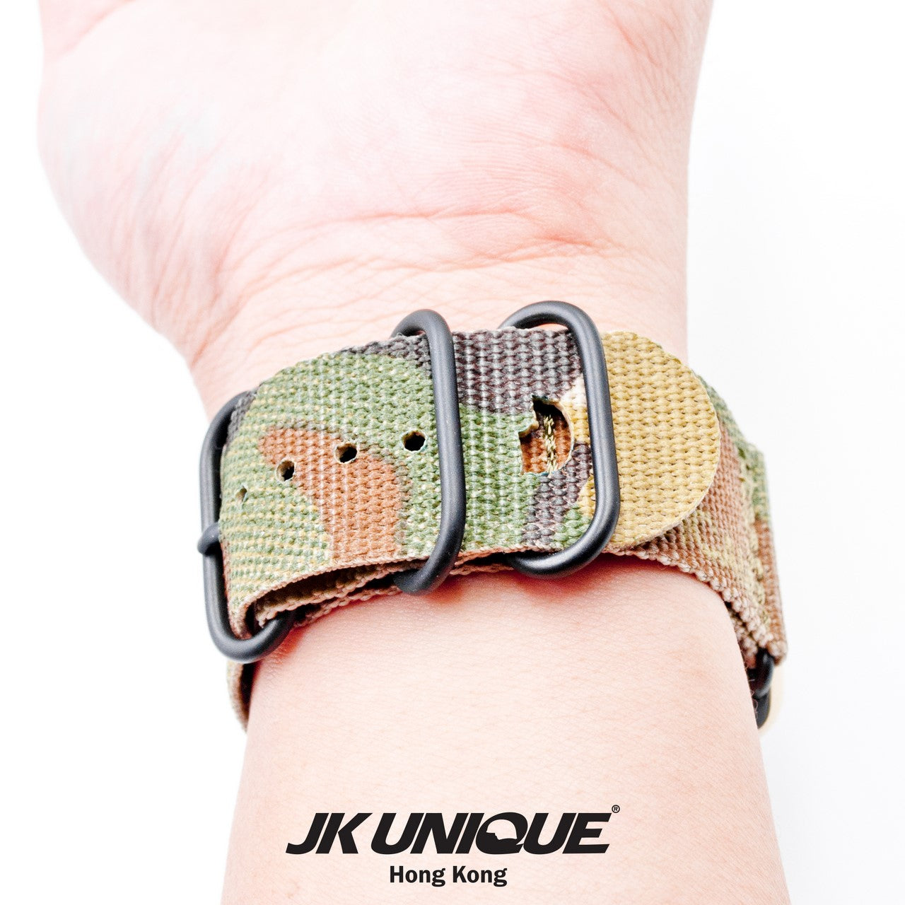 JK UNIQUE CAMO NYLON Apple Watch Strap 42mm Black Buckle - Multicam