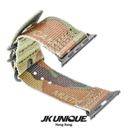 JK UNIQUE CAMO NYLON Apple Watch Strap 42mm Black Buckle - Multicam