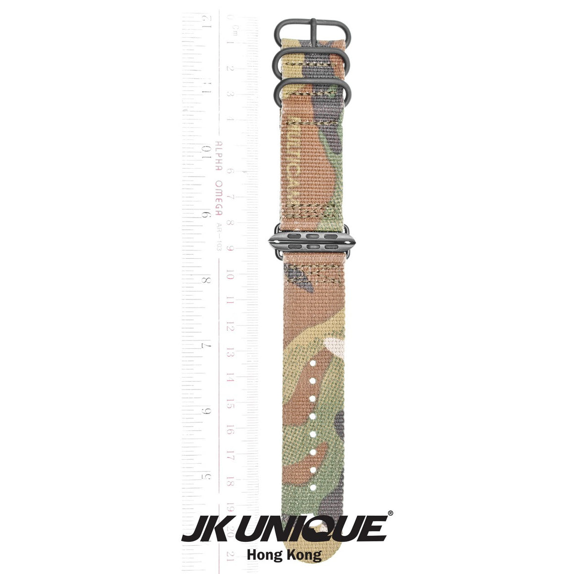 JK UNIQUE CAMO NYLON Apple Watch Strap 42mm Black Buckle - Multicam