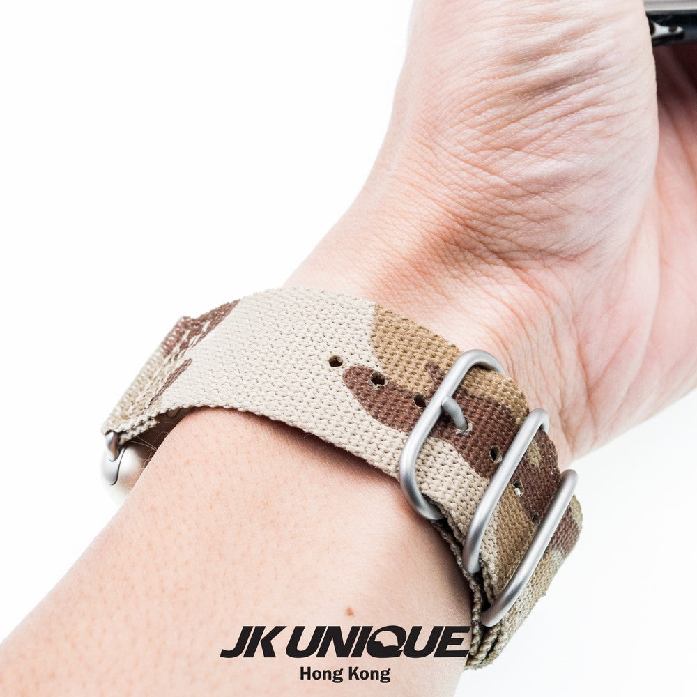 JK UNIQUE CAMO NYLON Apple Watch Strap 42mm Silver Buckle - Multicam Arid