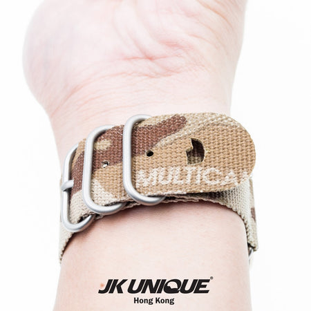 JK UNIQUE CAMO NYLON Apple Watch Strap 42mm Silver Buckle - Multicam Arid