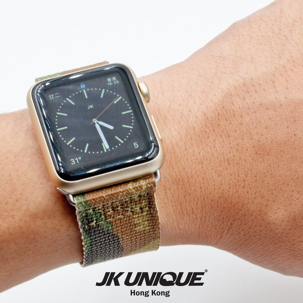 JK UNIQUE CAMO NYLON Apple Watch Strap 42mm Silver Buckle - Multicam
