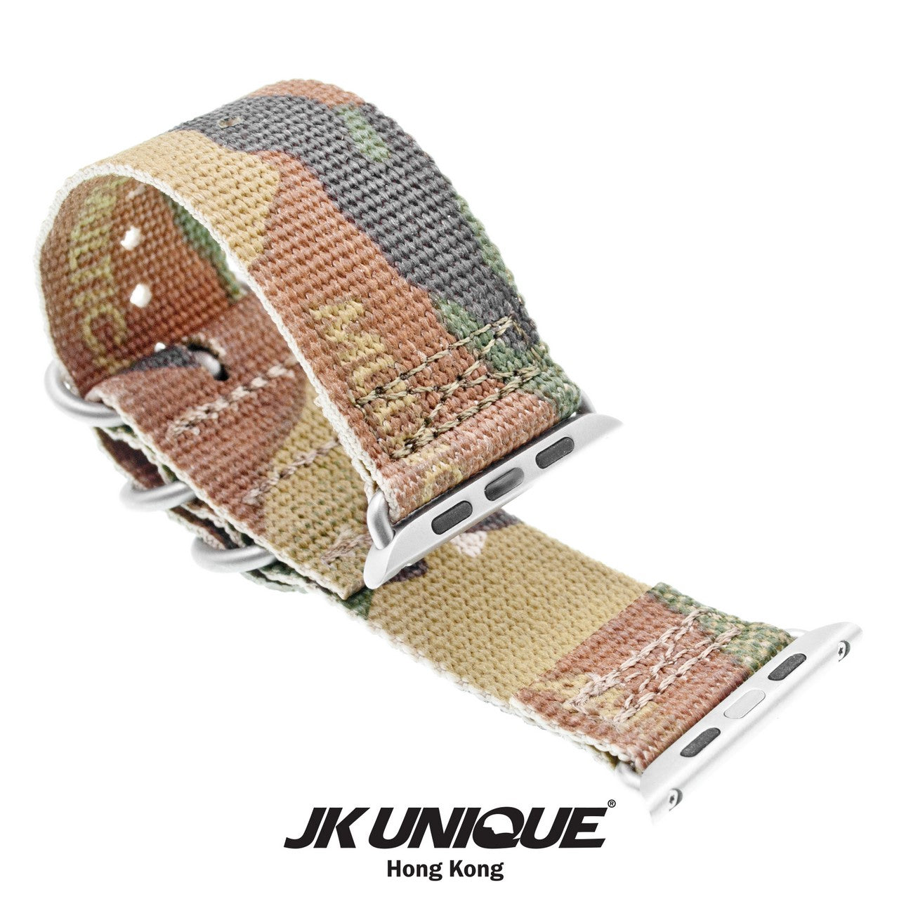 JK UNIQUE CAMO NYLON Apple Watch Strap 42mm Silver Buckle - Multicam