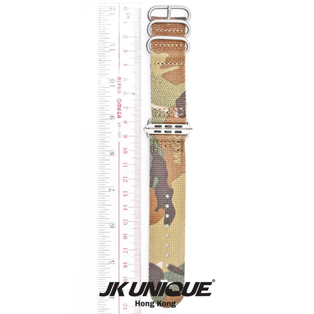 JK UNIQUE CAMO NYLON Apple Watch Strap 42mm Silver Buckle - Multicam