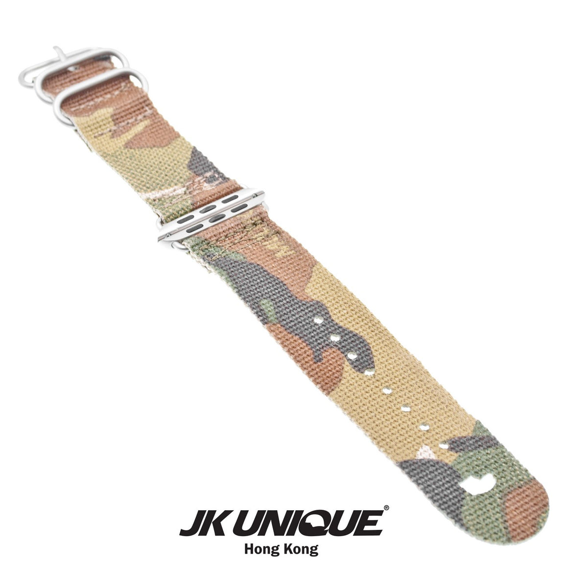 JK UNIQUE CAMO NYLON Apple Watch Strap 42mm Silver Buckle - Multicam
