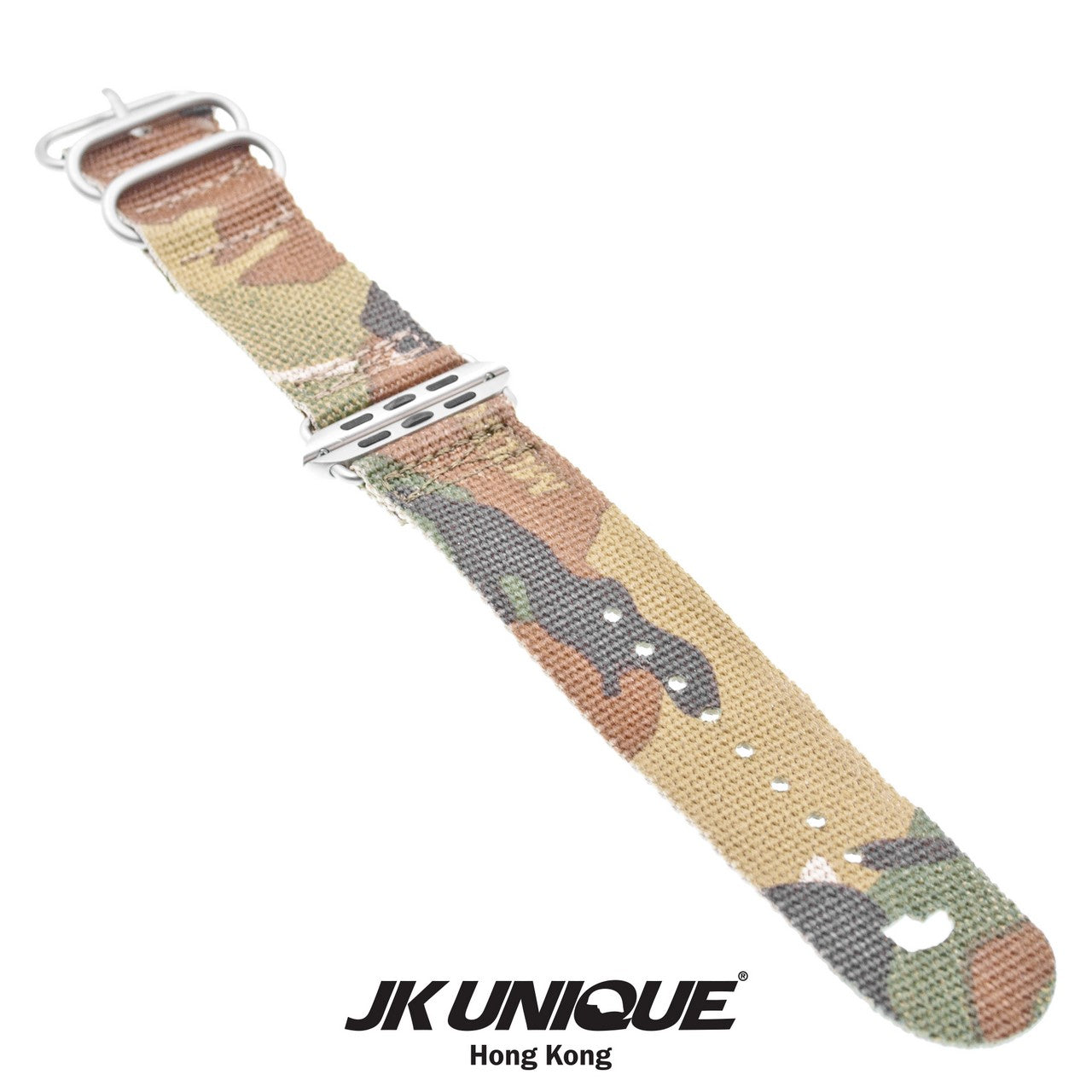 JK UNIQUE CAMO NYLON Apple Watch Strap 42mm Silver Buckle - Multicam