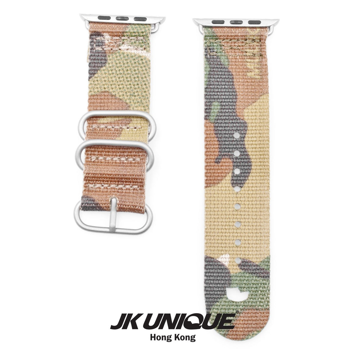 JK UNIQUE CAMO NYLON Apple Watch Strap 42mm Silver Buckle - Multicam