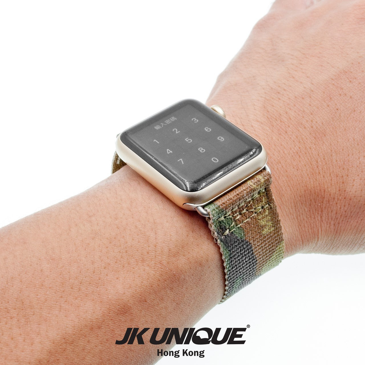 JK UNIQUE CAMO NYLON Apple Watch Strap 42mm Silver Buckle - Multicam