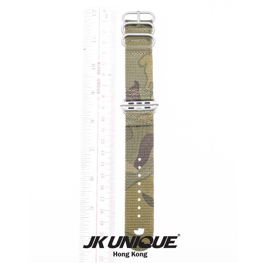 JK UNIQUE CAMO NYLON Apple Watch Strap 42mm Silver Buckle - Multicam Tropic