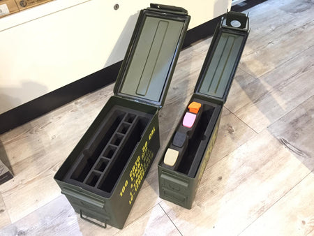 Metal .50 CAL Ammo Can Box Storage Airtight & Waterproof Stackable Storage for Pistol Case ( 2 Pistol & 6 Magazine )