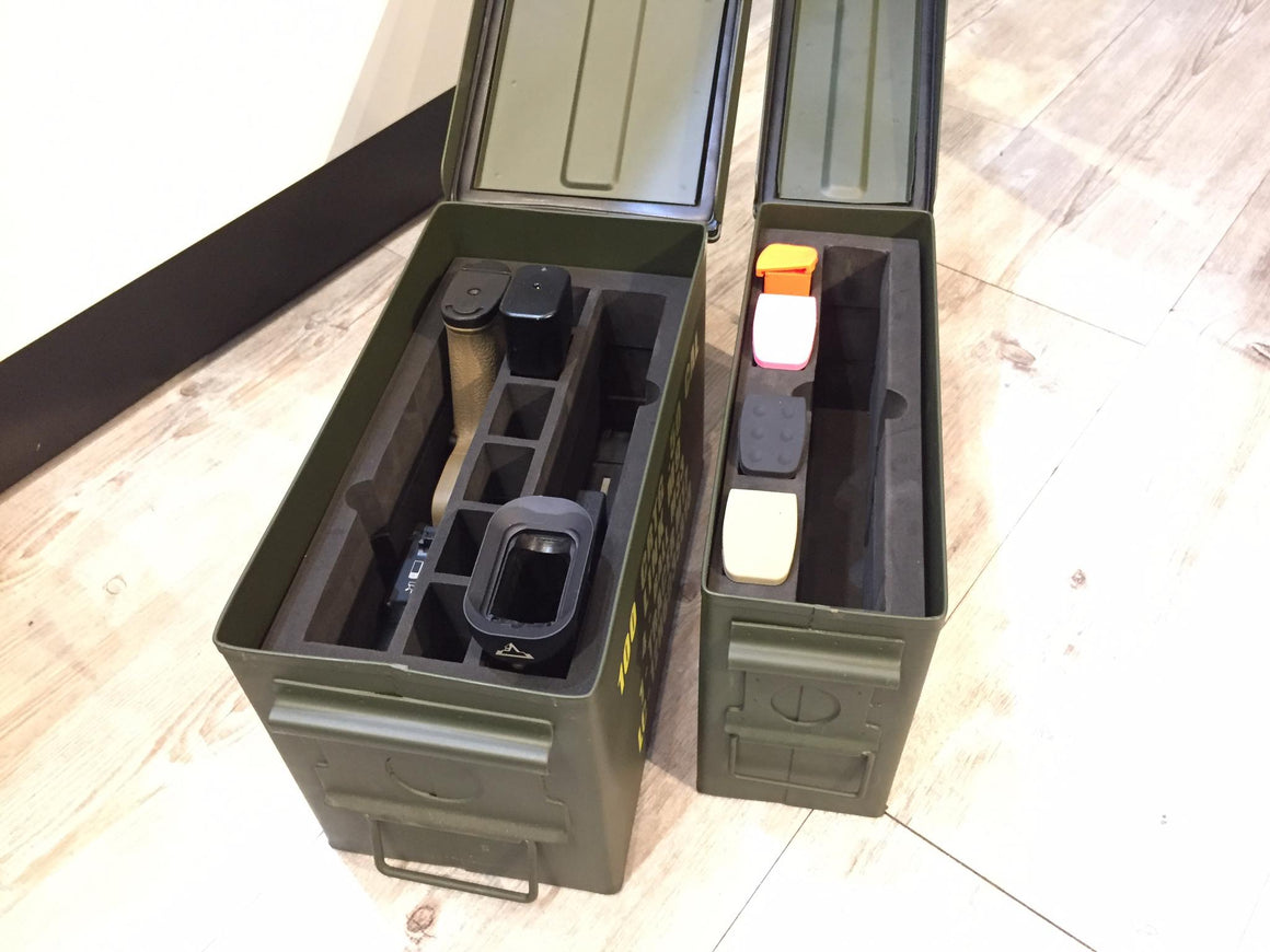 Metal .50 CAL Ammo Can Box Storage Airtight & Waterproof Stackable Storage for Pistol Case ( 2 Pistol & 6 Magazine )