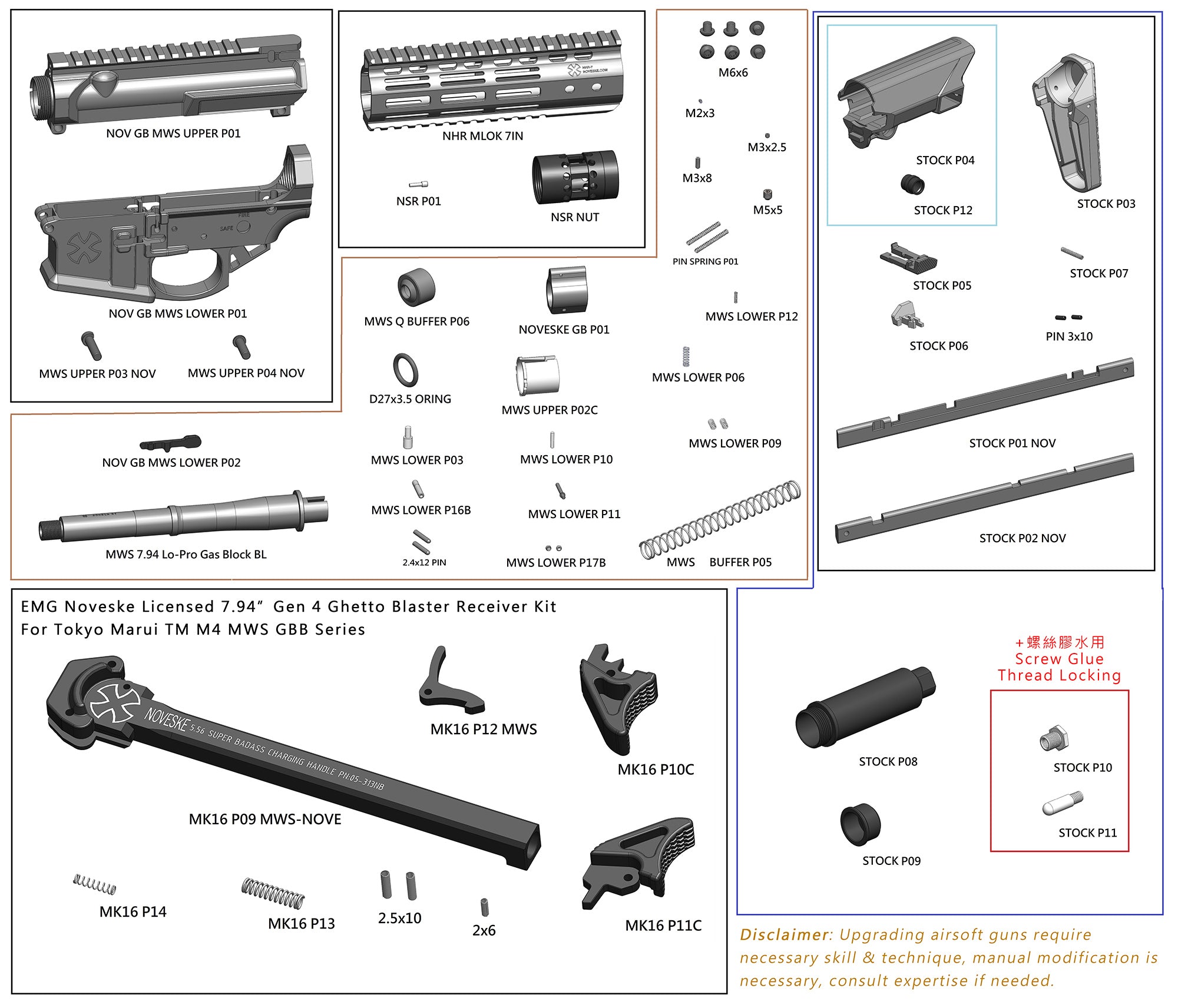EMG Noveske Licensed 7.94” Gen 4 Ghetto Blaster Receiver Kit for Tokyo Marui TM M4 MWS GBB Series ( by DYTAC ) ( Cerakote Noveske Tiger Eye Brown )