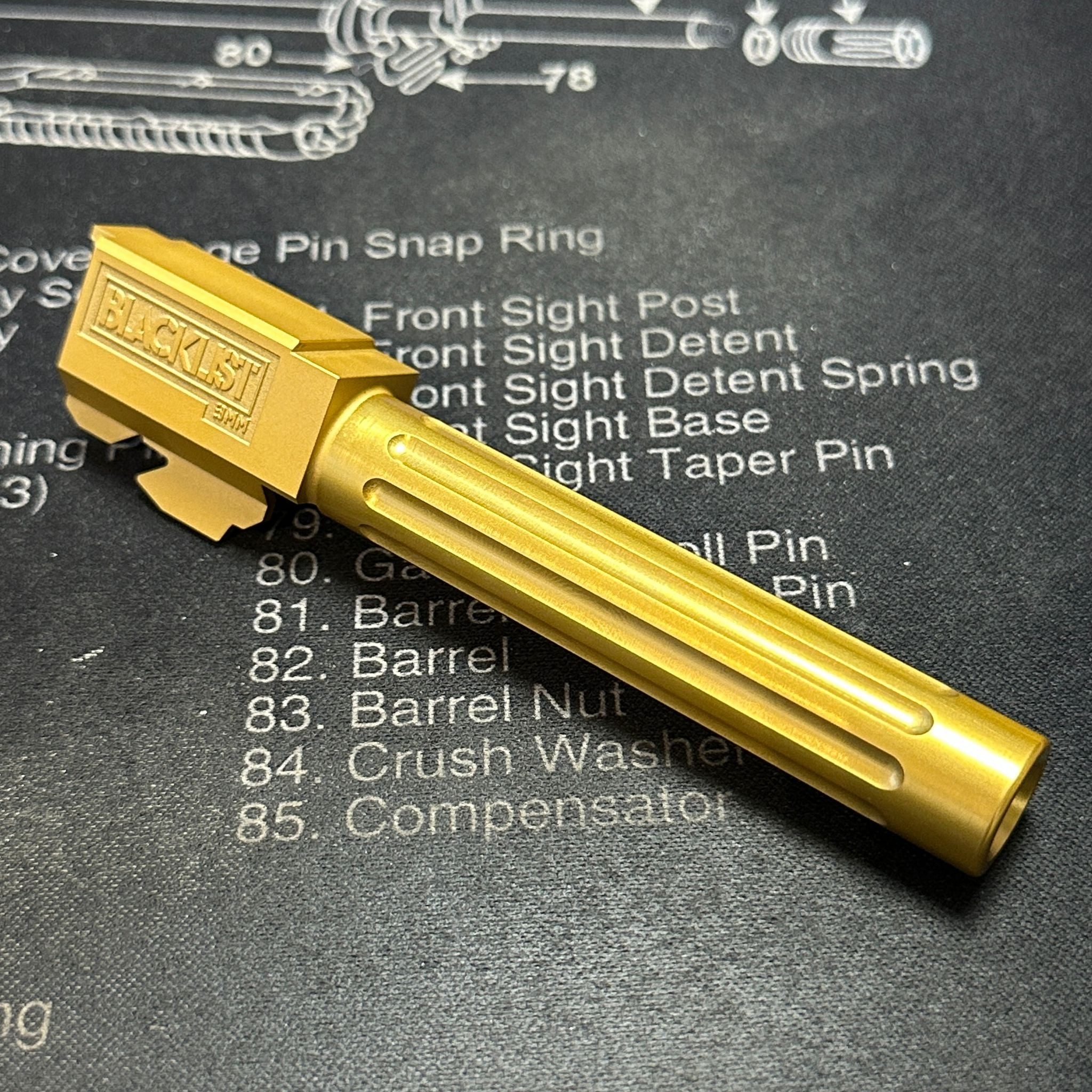Nova BK-List Style CNC Aluminum Outer Barrel Fluted For Marui TM G Model 17 / 18 / 22 Gen3 GBBP ( Gold )