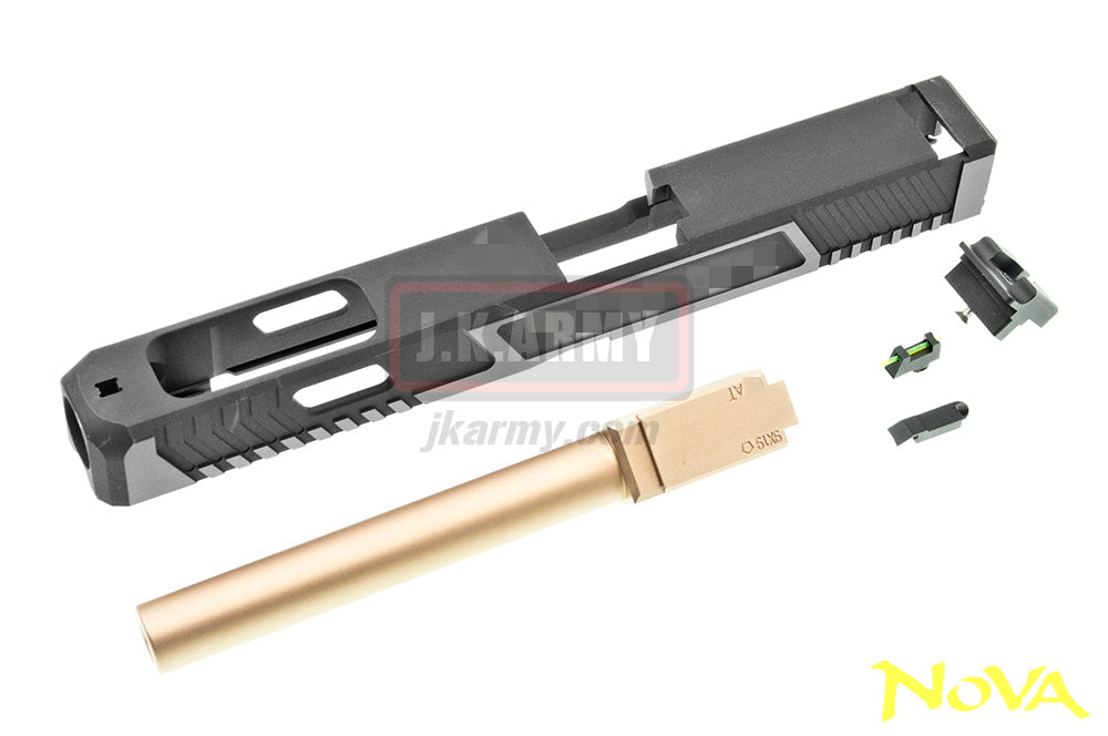 Nova TT Style 34 Aluminum Slide & Copper Barrel for Marui Arisoft Model 17 / 34 GBB Series - Black