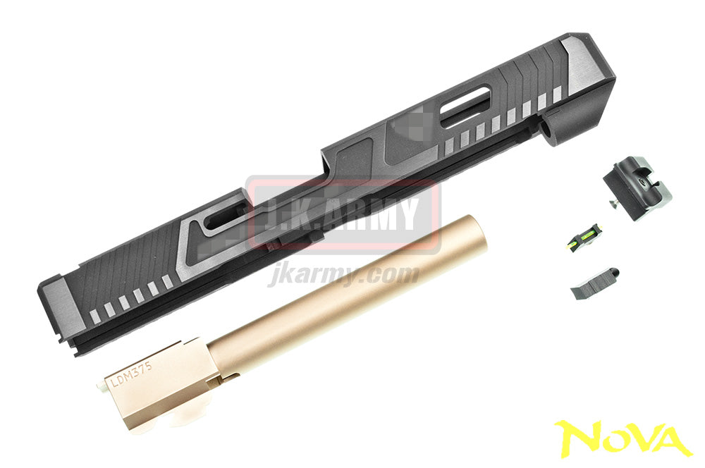 Nova TT Style 34 Aluminum Slide & Copper Barrel for Marui Arisoft Model 17 / 34 GBB Series - Black