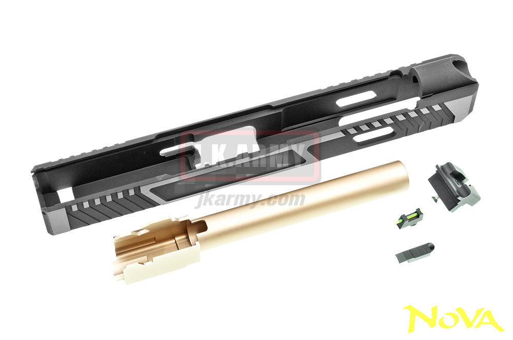 Nova TT Style 34 Aluminum Slide & Copper Barrel for Marui Arisoft Model 17 / 34 GBB Series - Black