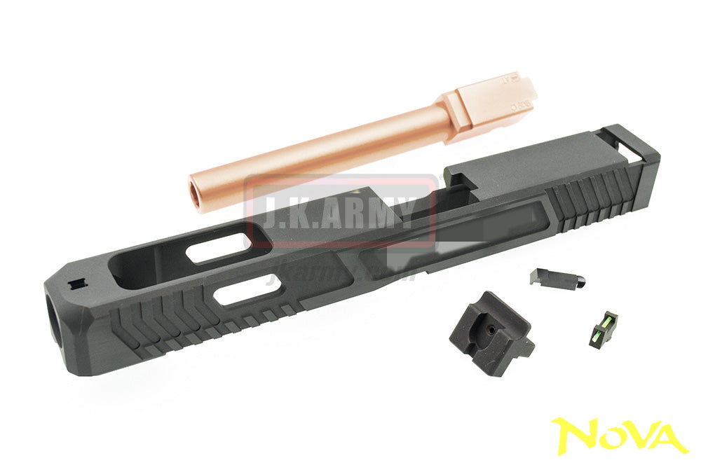 Nova TT Style G34 JW2 Aluminum Slide & Copper Barrel for Marui Arisoft G17 / 34 GBB Series - Black