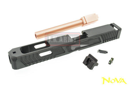 Nova TT Style G34 JW2 Aluminum Slide & Copper Barrel for Marui Arisoft G17 / 34 GBB Series - Black
