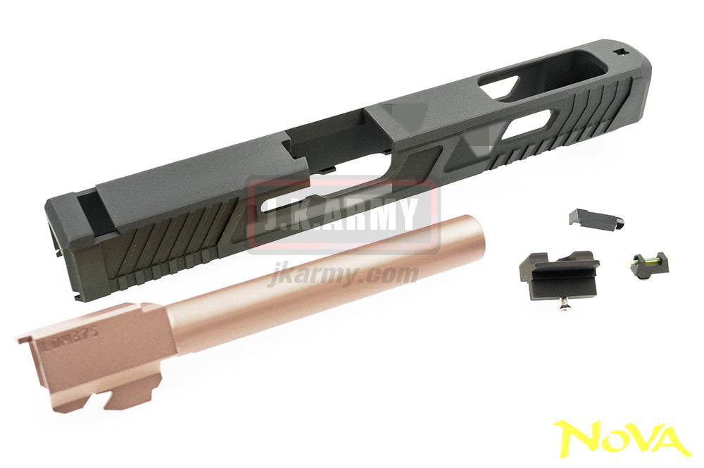 Nova TT Style G34 JW2 Aluminum Slide & Copper Barrel for Marui Arisoft G17 / 34 GBB Series - Black