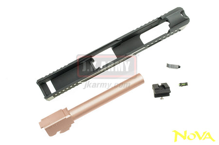 Nova TT Style G34 JW2 Aluminum Slide & Copper Barrel for Marui Arisoft G17 / 34 GBB Series - Black