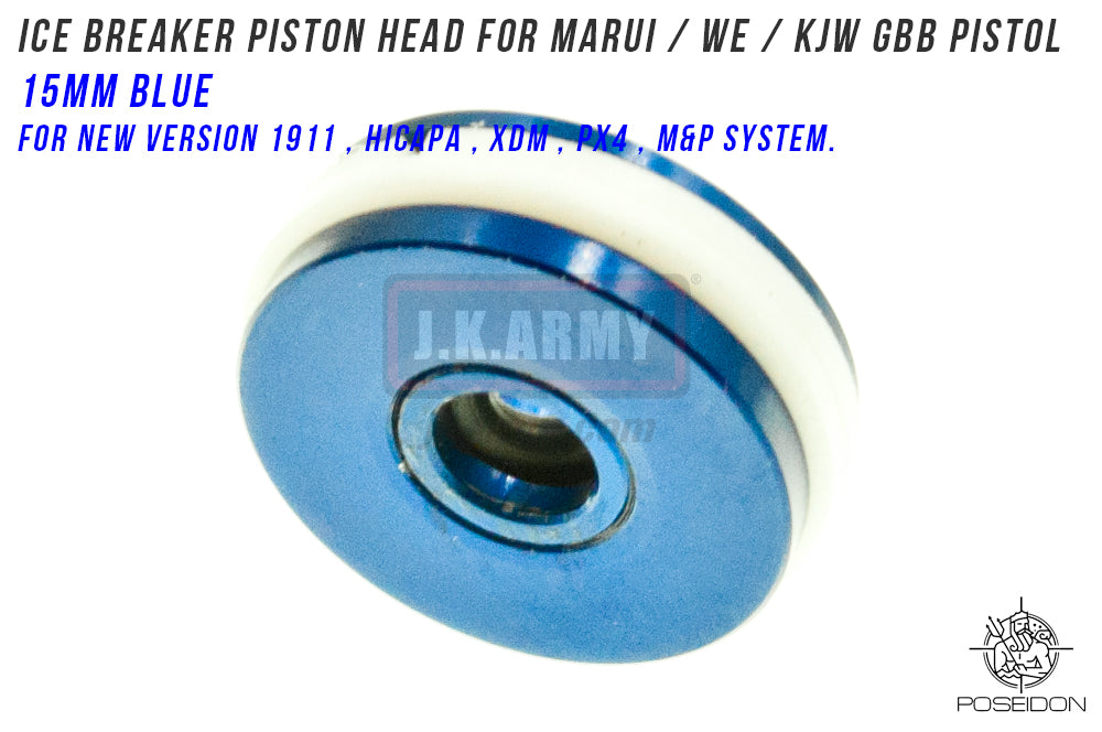 Poseidon ICE Breaker Piston Head 15mm Blue for Marui / WE / KJW GBB Pistol