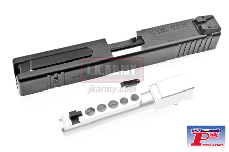 Prime BTC Style CNC Aluminum Slide with Barrel for Tokyo Marui Model 22 GBB Series - Black