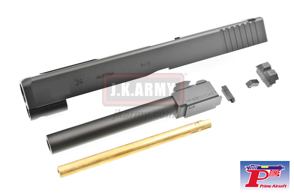 Prime G34 Style CNC Aluminum Slide with Barrel for Tokyo Marui Model 34 GBB Series - Black