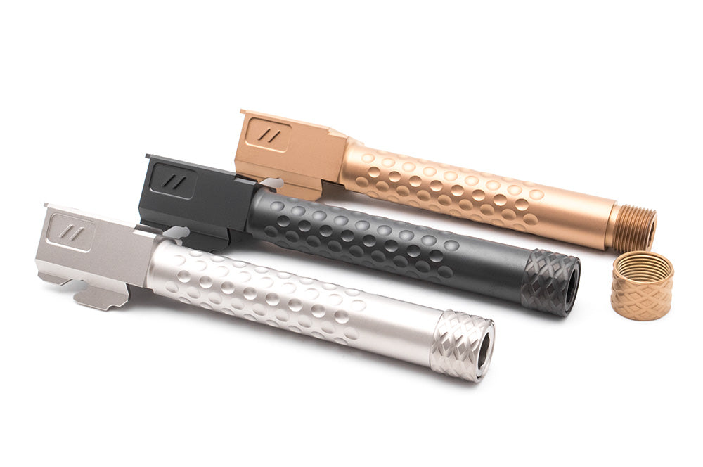 PTS ZEV Suppressor Threaded Dimpled Barrel with Steel Cap Thread Protector for TM G Model 17 GBB Pistol ( Black / Silver / Bronze )-Bronze