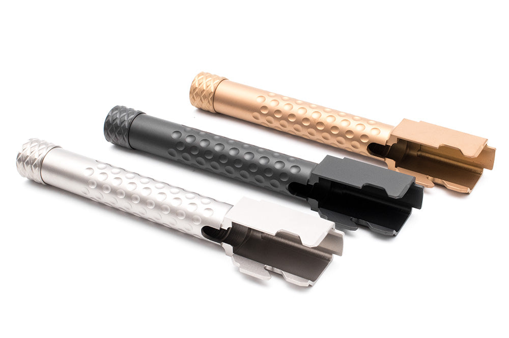 PTS ZEV Suppressor Threaded Dimpled Barrel with Steel Cap Thread Protector for TM G Model 17 GBB Pistol ( Black / Silver / Bronze )-Bronze