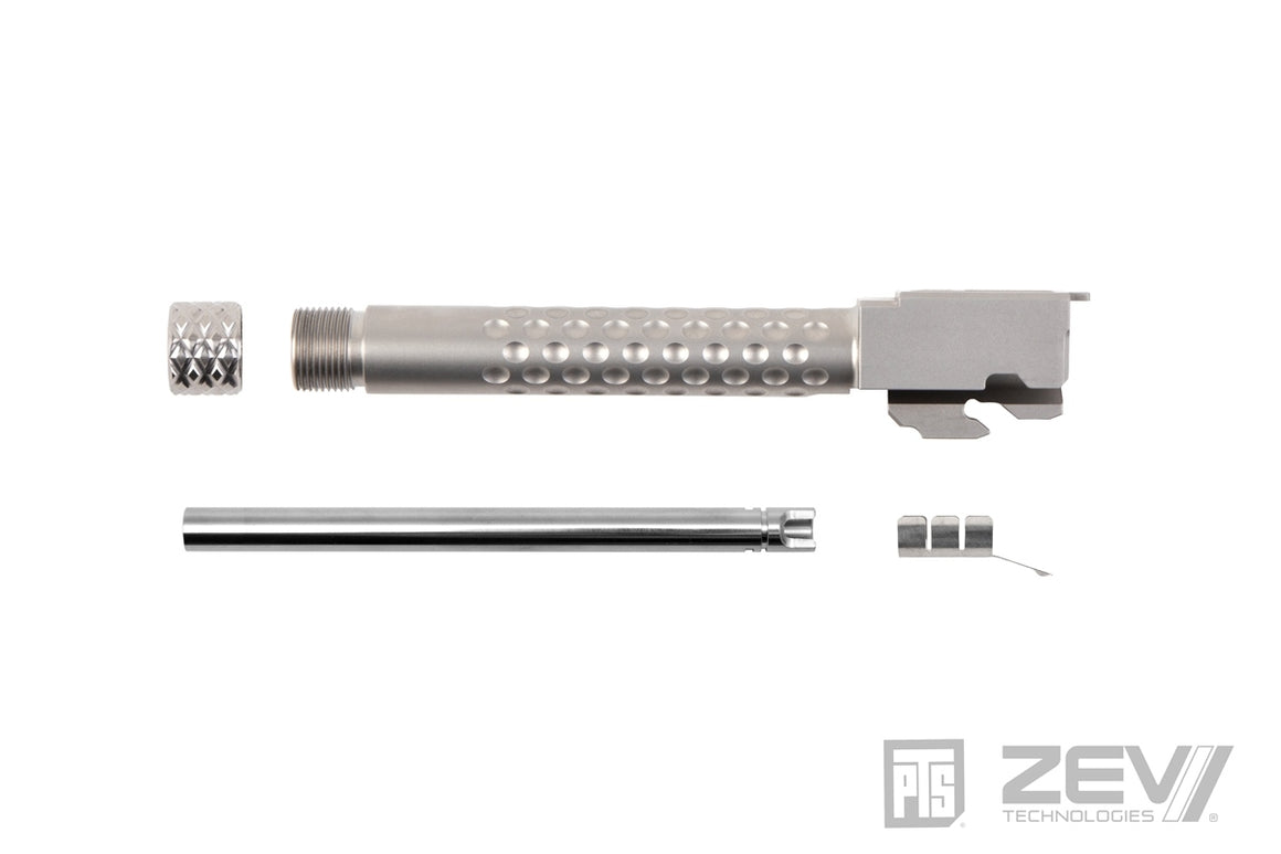 PTS ZEV Suppressor Threaded Dimpled Barrel with Steel Cap Thread Protector for TM G Model 17 GBB Pistol ( Black / Silver / Bronze )-Bronze