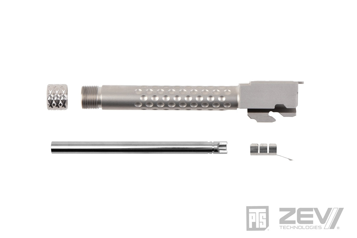 PTS ZEV Suppressor Threaded Dimpled Barrel with Steel Cap Thread Protector for TM G Model 17 GBB Pistol ( Black / Silver / Bronze )-Bronze