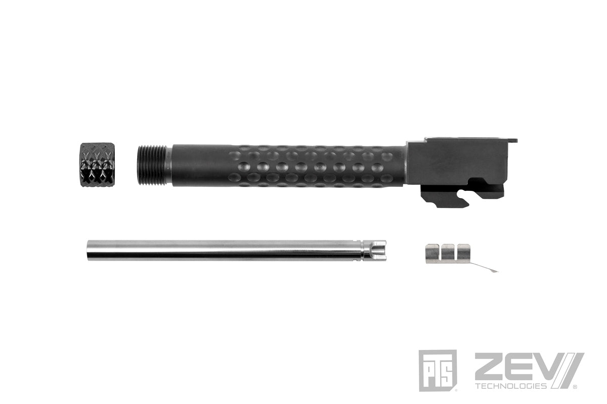PTS ZEV Suppressor Threaded Dimpled Barrel with Steel Cap Thread Protector for TM G Model 17 GBB Pistol ( Black / Silver / Bronze )-Bronze