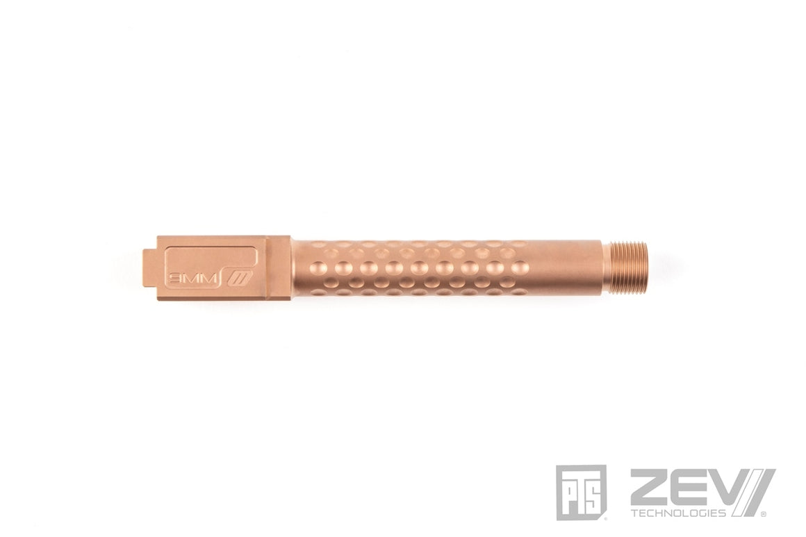 PTS ZEV Suppressor Threaded Dimpled Barrel with Steel Cap Thread Protector for TM G Model 17 GBB Pistol ( Black / Silver / Bronze )-Bronze