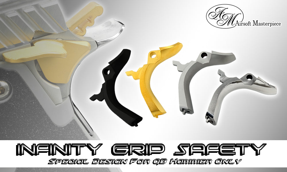 Airsoft Masterpiece AM Steel Grip Safety INFINITY QB For Tokyo Marui TM Hi-Capa / 1911 / MEU GBBP-Matte Silver