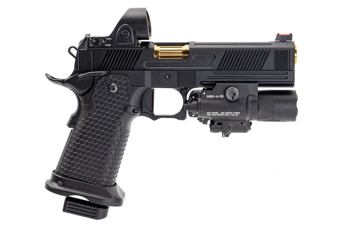 Toxicant FI Style V9 Slide Kit For Marui TM Hi-Capa GBBP Airsoft ( Black Slide ) ( Limited Edition )-TiN Gold Outer Barrel